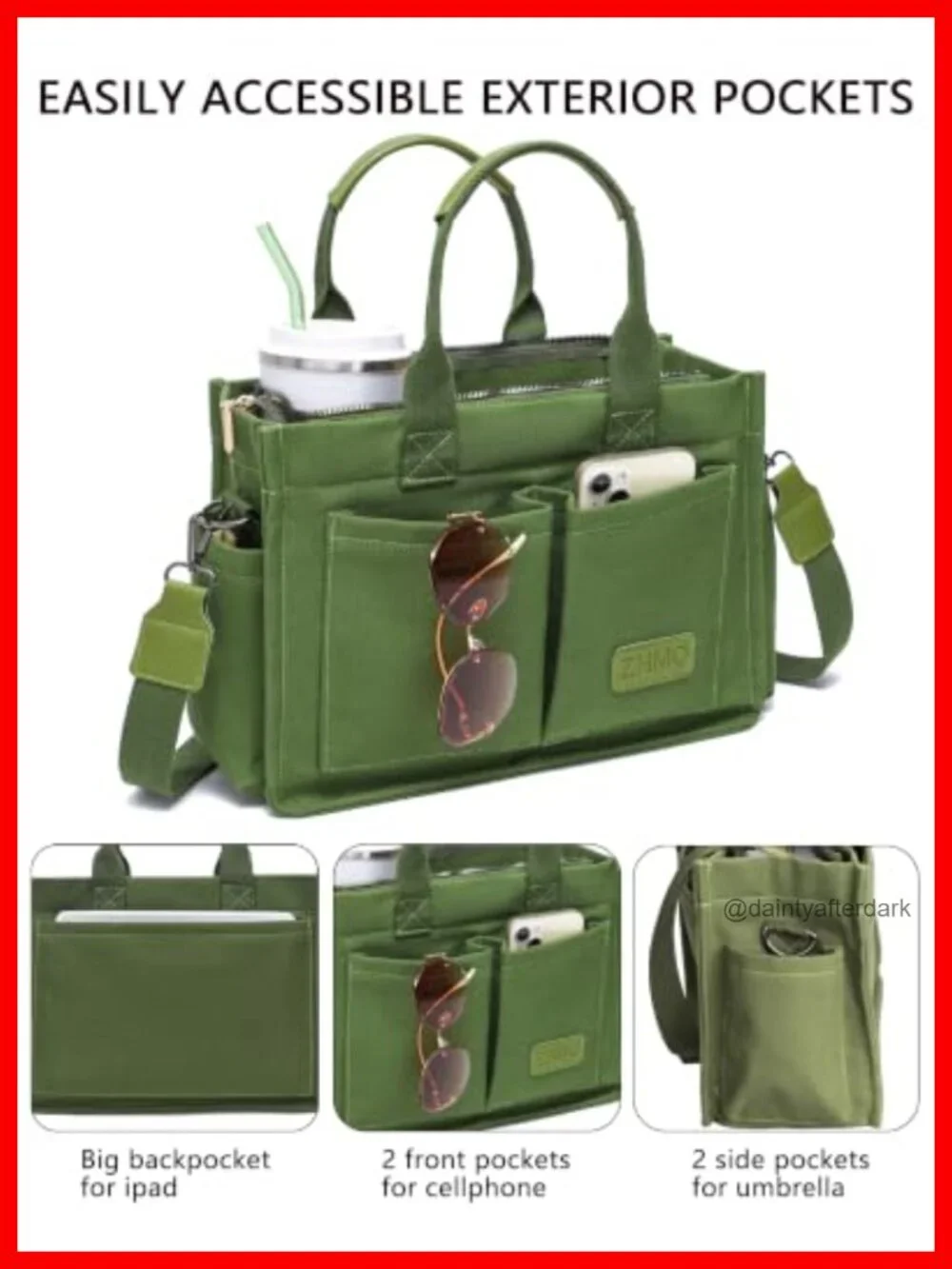 Canvas Tote Bag for Women, Large Work Laptop Crossbody Purse, Travel Nurse